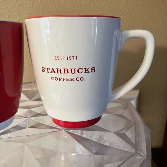 Starbucks Abbey Coffee Cups Set Red and White 2008 16 Ounce - Picture 4 of 10